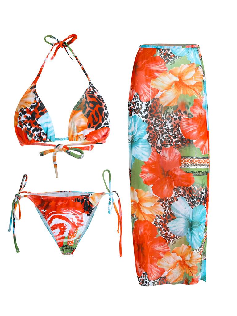3 Pack Sexy Printed Bikini Set Swimwear Skirt