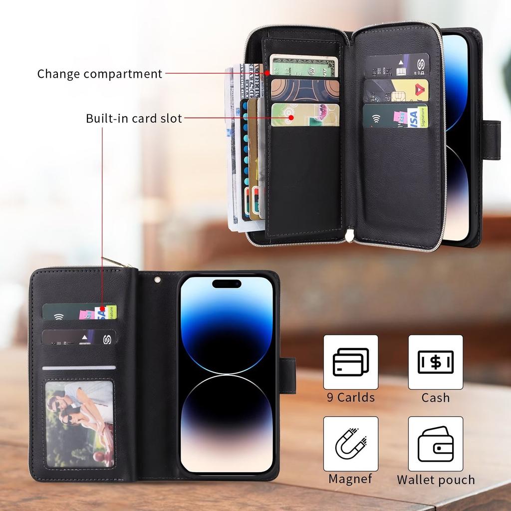 Ultra tenké dvojvrstvové sloty na karty puzdro na peňaženku pre iPhone 15 14 13 12 11 XR Samsung S24 S23 S22 S21 A13 A14 A15 A35 A55 A54 Kožený flipový kryt Redmi