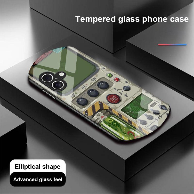 Games Console For Apple IPhone 16 11 13 15 14 Pro Max 12 Mini 7 8 Plus XR X XS Elliptical Shaped Tempered Glass Phone Case