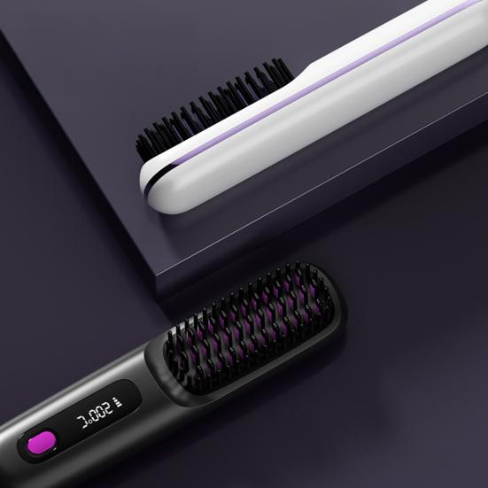 Cordless Ionic Hair Straightener Brush 3-in-1 Straighten Curl & Smooth Negative Ion Hair Brush Portable & Rechargeable Fast Heating