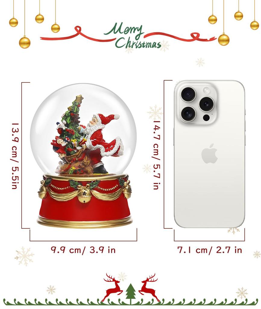 Lewondr Snow Globe Santa Claus and Christmas Tree Not with LED Battery Christmas Interior Decor - [Manual Snowfall, Automatic] Light, Operated,