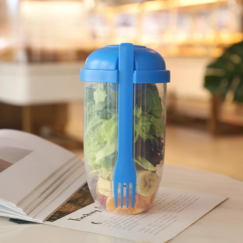 1L Portable Salad Cup with Fork Kids Breakfast Salad Bow Bento Box Yogurt Oatmeal Cereal Milk Cup Dispenser for Picnics