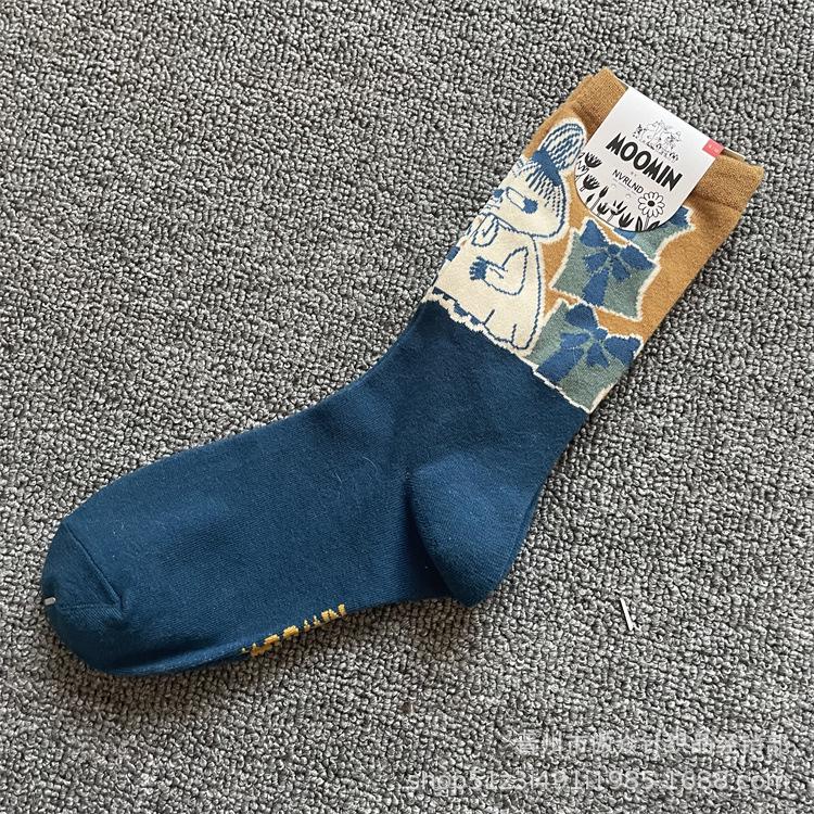 Calzini di Cotone alla Moda Moomin Cartone Animato a Metà Polpaccio - Stile Quattro Stagioni One Size (36-40)