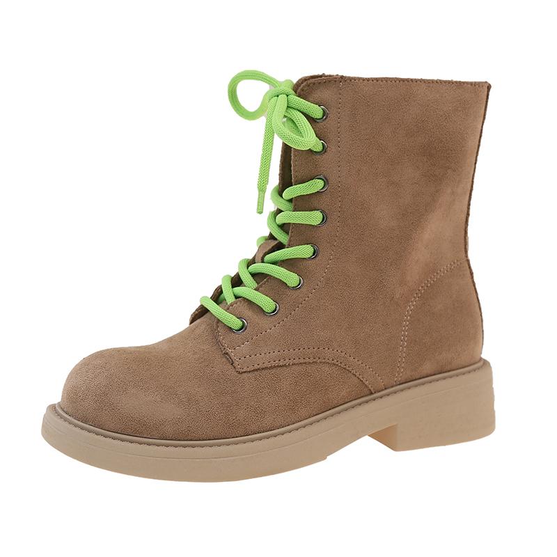 

Soft Sole Single Boots Women s Fashion Round Toe Shallow Mouth Lace-up Suede Non-slip Wear-resistant Short-thigh Boots 40 хакі