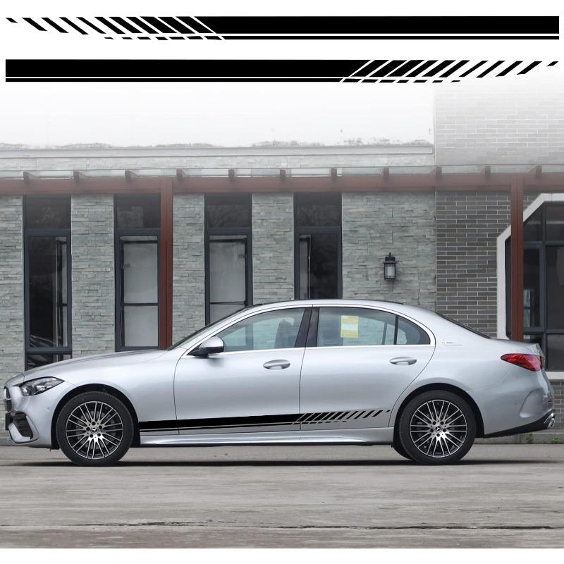 Car Hood Body Side Stripe Decal, Auto Racing Door Skirt Pinstripe Stickers, Modified Vinyl Decoration for Sports Cars Black