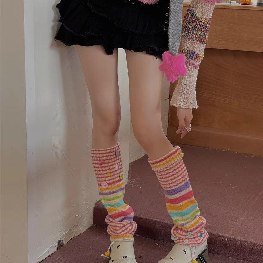 

Анкала Красный Разноцветный Y2K Горячая Девушка Полосатые Гетры Контрастный Цвет Стиль Мешковатые Вязаные Шерстяные Рукава для Ног