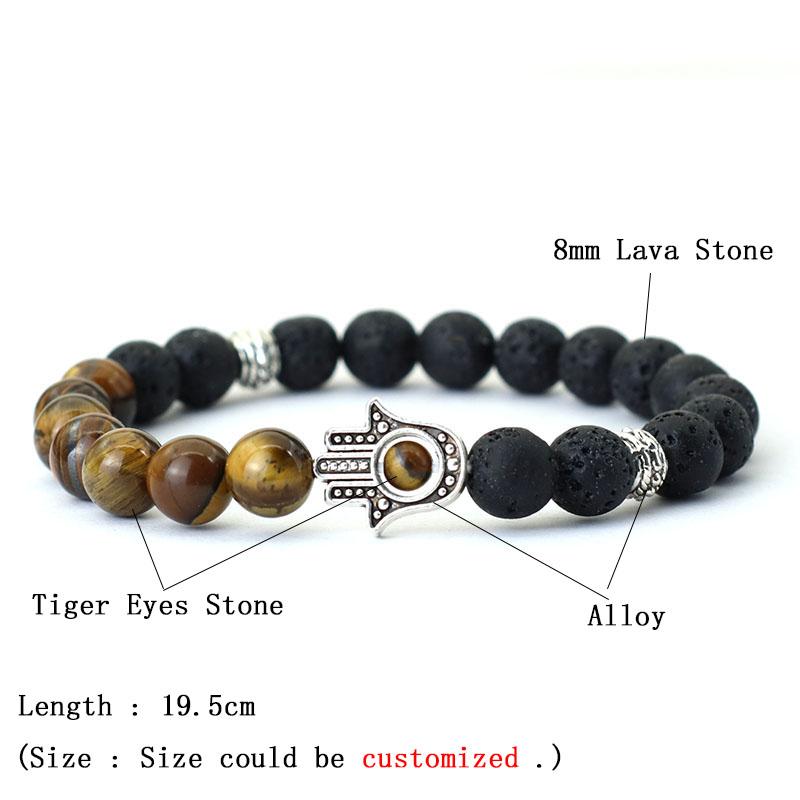 New Men Strand Bracelet Classic Fatima Braclet Natural Volcanic Rock Braslet Meditation Tibetan Brazalete Armband Herren Pulsera