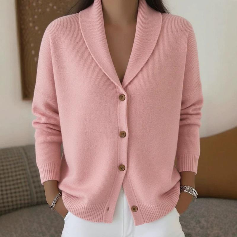 Cárdigan de punto para mujer, holgado, estilo perezoso, cuello en V, color liso, manga larga