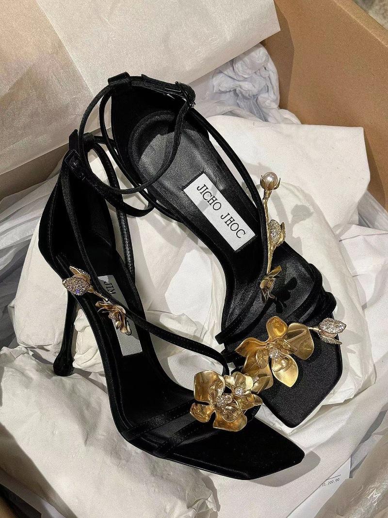 

Весна и лето 2025 года, новые босоножки с открытым носком, металлическим цветком и пряжкой в виде одного слова, квадратные босоножки на высоком каблуке для банкета знаменитостей 39 чёрный