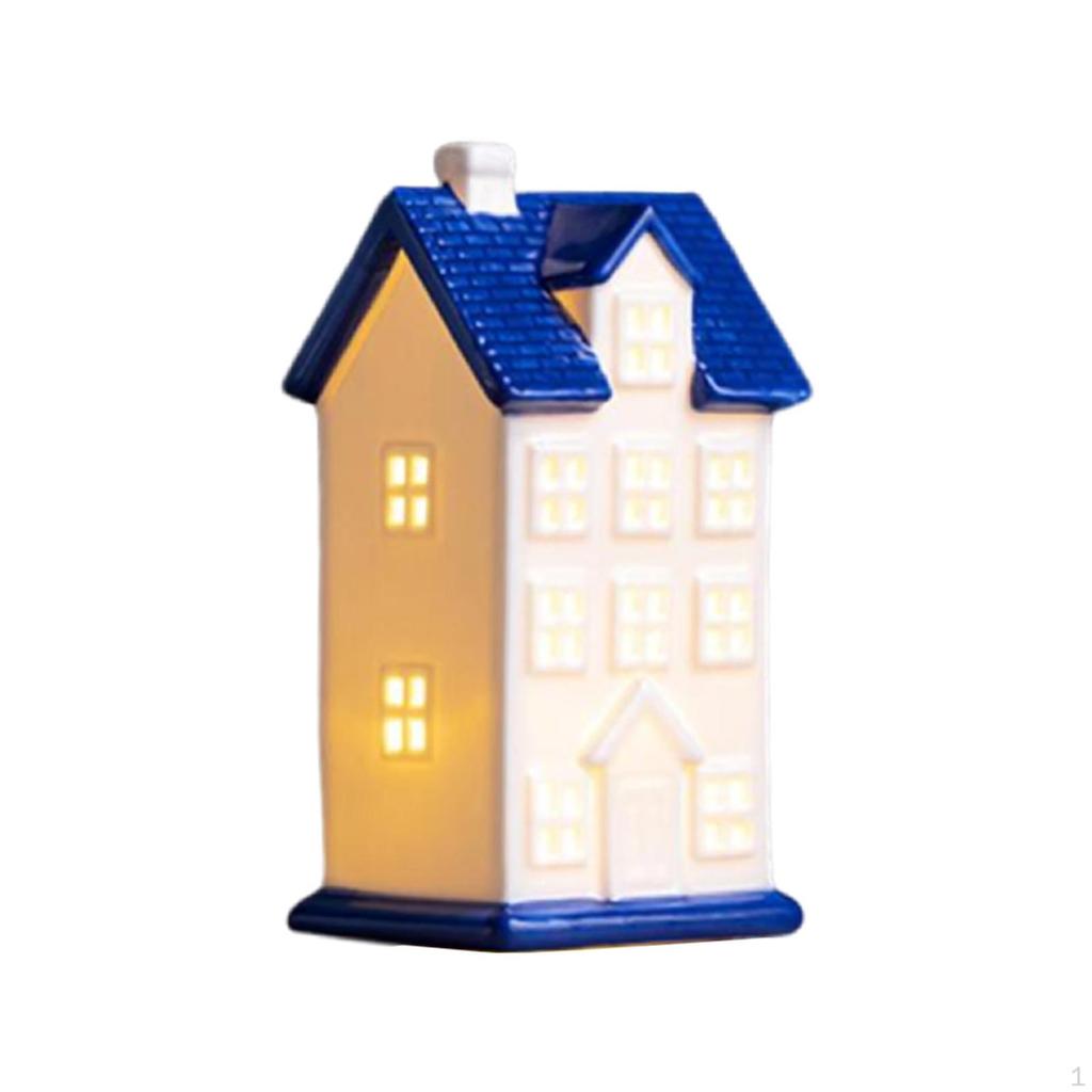 Ceramic Illuminated Cottage Figurine, House Statue, Figurines, Scene, Porcelain, Christmas