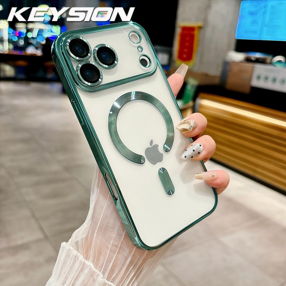 KEYSION Magnetic Plating Case for MagSafe for iPhone 17 Pro Max 17Air Transparent TPU Shockproof Phone Cover With Lens Protector