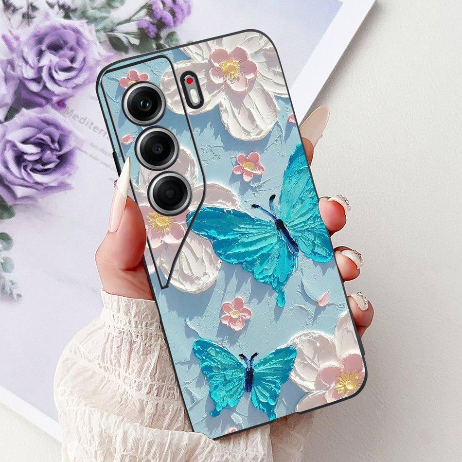 For Tecno Camon 40 Pro 4G Camon40 Elegant Floral Cat Phone Case For Camon 40 40Pro 4G CM6 CM5 Black Silicone Soft Cases Bumpers
