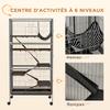 Multifunctional rodent cage with 4 platforms, 3 ramps, and 4 doors. Dimensions: 80L x 52W x 159H cm. Silver-grey/black steel.