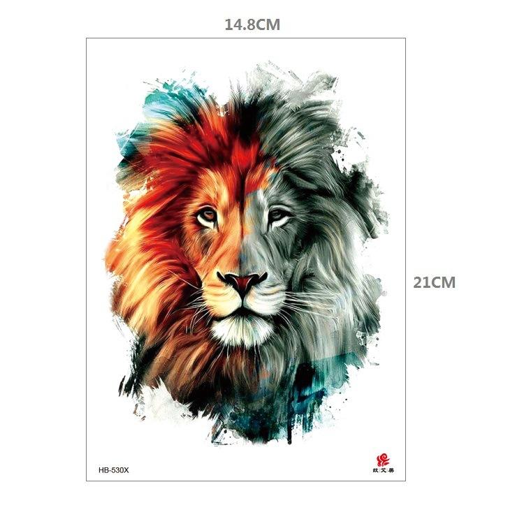 Clown Mouth Flower Body English Color Lion Tiger Half Arm Animal Pattern Water Transfer Simulation Tattoo Sticker