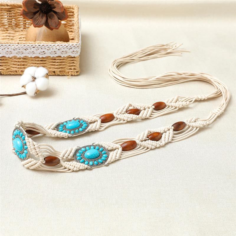 Ethnic Style Women's Belt, European and American Style DIY Knitted Hanfu Belt, Acrylic Turquoise Knitted Women's Waist Chain