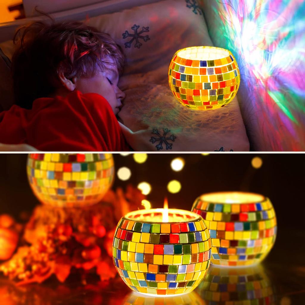 Mosaic Candle Holder DIY Mosaic Tile Craft Stained Glass Craft Tile for Children and Elementary School Girls and Popular Summer Vacation Gift Kit,