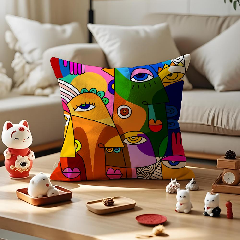 Colorful Abstract Faces Pillow Case Antidustmite Pillowcase Invisible Zipper Silky Short Plush Sofa Cushion Cover 30x30cm