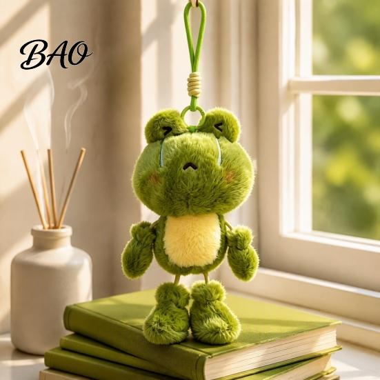 Small Backpack Accessory Funny Frog Plush Keychain with Fragrance & Movable Limbs, Soft Stuffed Animal Expression Keyring Bag Charm for Backpacks