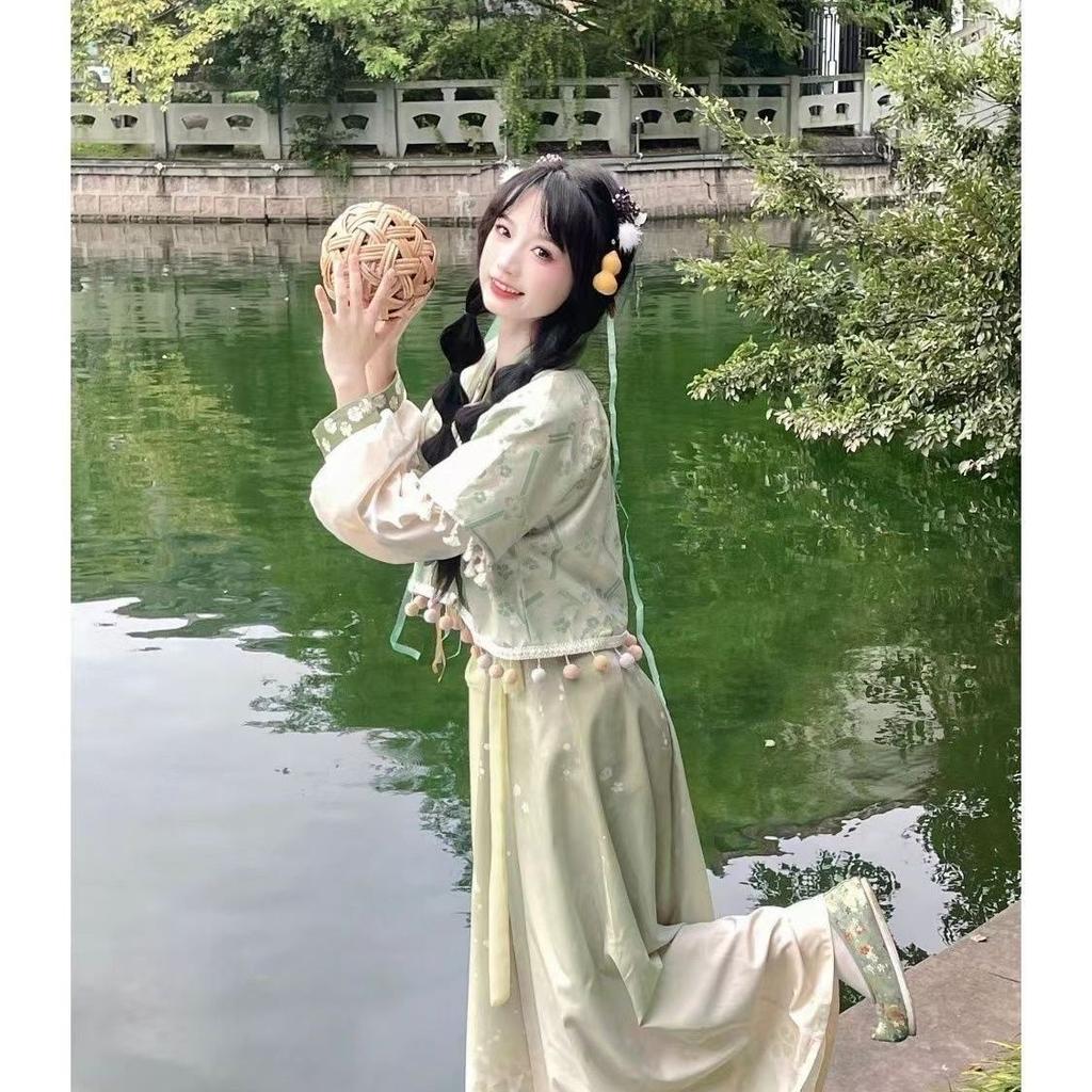 Hanfu sako ve stylu čínské dynastie Tchang, vyšívaný kabát Tang Bei Zi a sukňový komplet pro ženy
