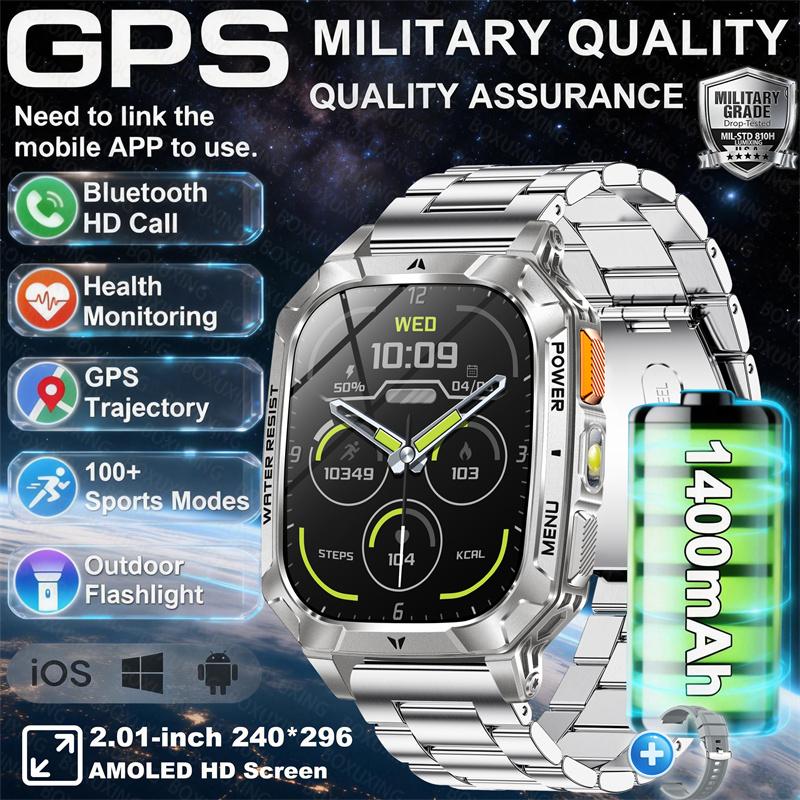 1400mAh Super Battery Durable Adult Smart Watch 2.01 inch GPS Trajectory 3ATM Waterproof BT Call Sports Smartwatch Men  New