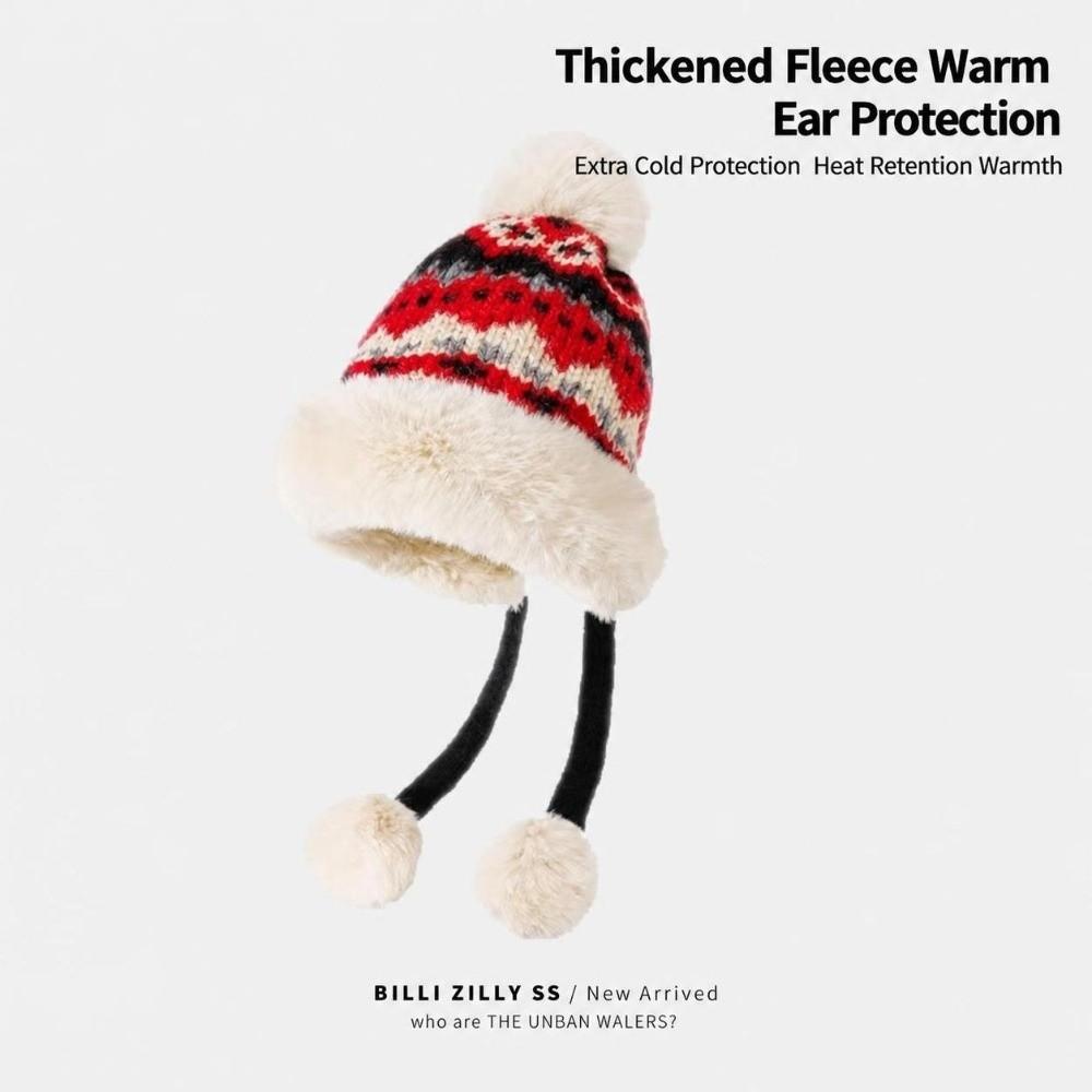 Windproof Fleece Lined Knit Trapper Hat with Pom Pom Winter Cold Weather Fisherman Hat  Unisex