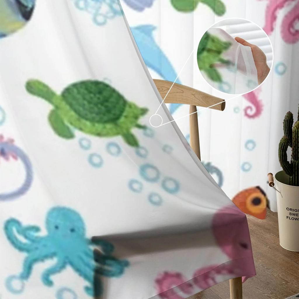 Meereslebewesen, Fische, Tiere, durchsichtige Vorhänge, Schlafzimmer, Voile-Vorhang, Wohnzimmer, Fenster, durchsichtige Vorhänge, Küche, Tüllvorhänge