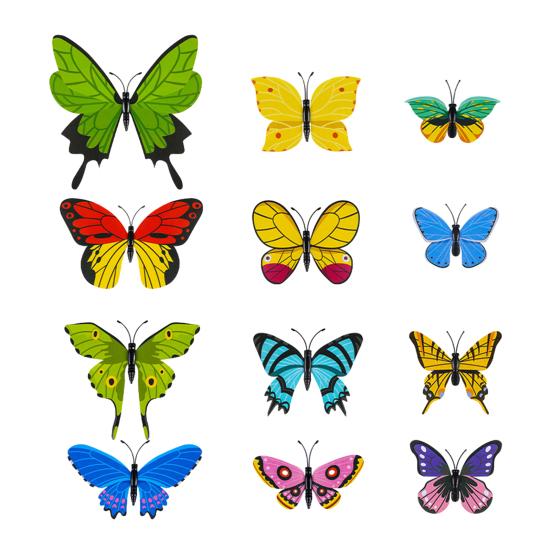 

12 шт. 3D бабочка яркие цветные наклейки на стену пленка с печатью реалистичные самоклеящиеся украшения комнаты F