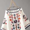 Vintage Cotton Linen Embroidered T-Shirt for Women Round Neck Short Sleeve Casual Plus Size Blouse