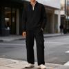 Men's Classic Casual Outdoor Activewear Set | Fleece Solid Color Quarter-Zip Stand-Collar Hoodie & Elastic-Waist Cargo Pants 2-Piece Outfit