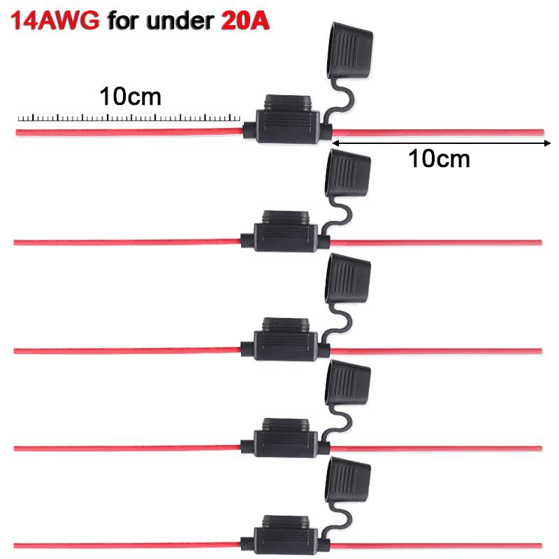 5pcs Waterproof Mini Small Medium Auto Fuse Holder 16/14/12/10AWG Car Blade Fuse Wire Cable 10A 20A 30A 50A Fuse Power Socket Fuse Holders1