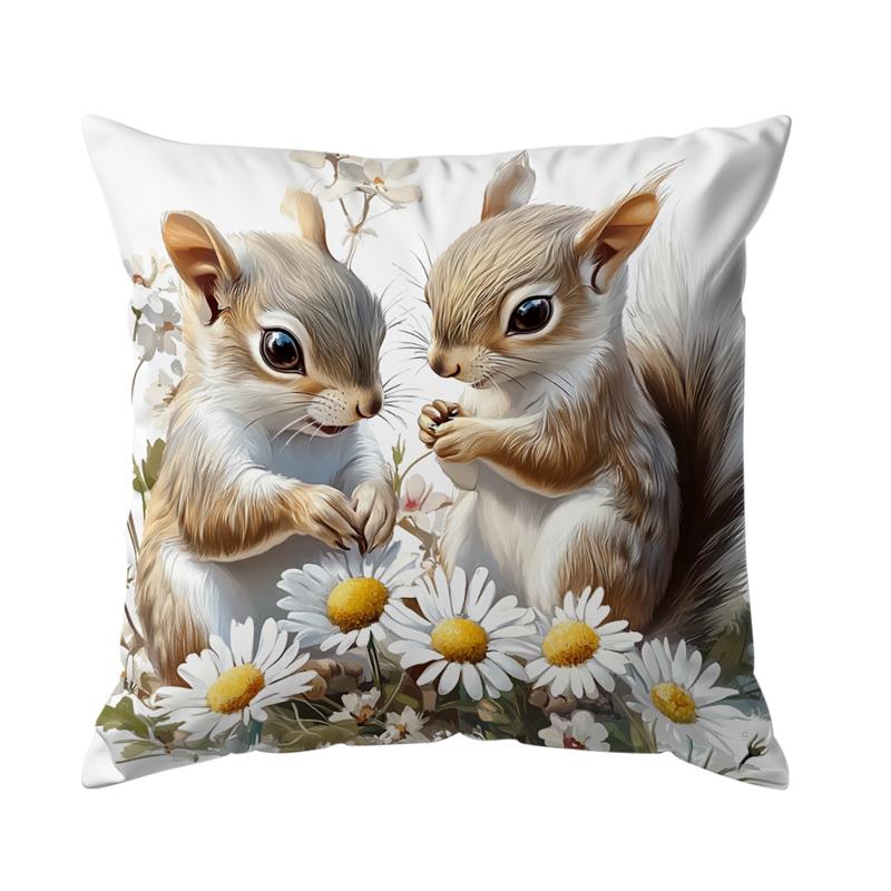 Eichhörnchen Blumen Gedruckte Dekorative Kissen Kissenbezug Polyester Kissenbezug Wurfkissen Sofadekoration Kissenbezug Zuhause
