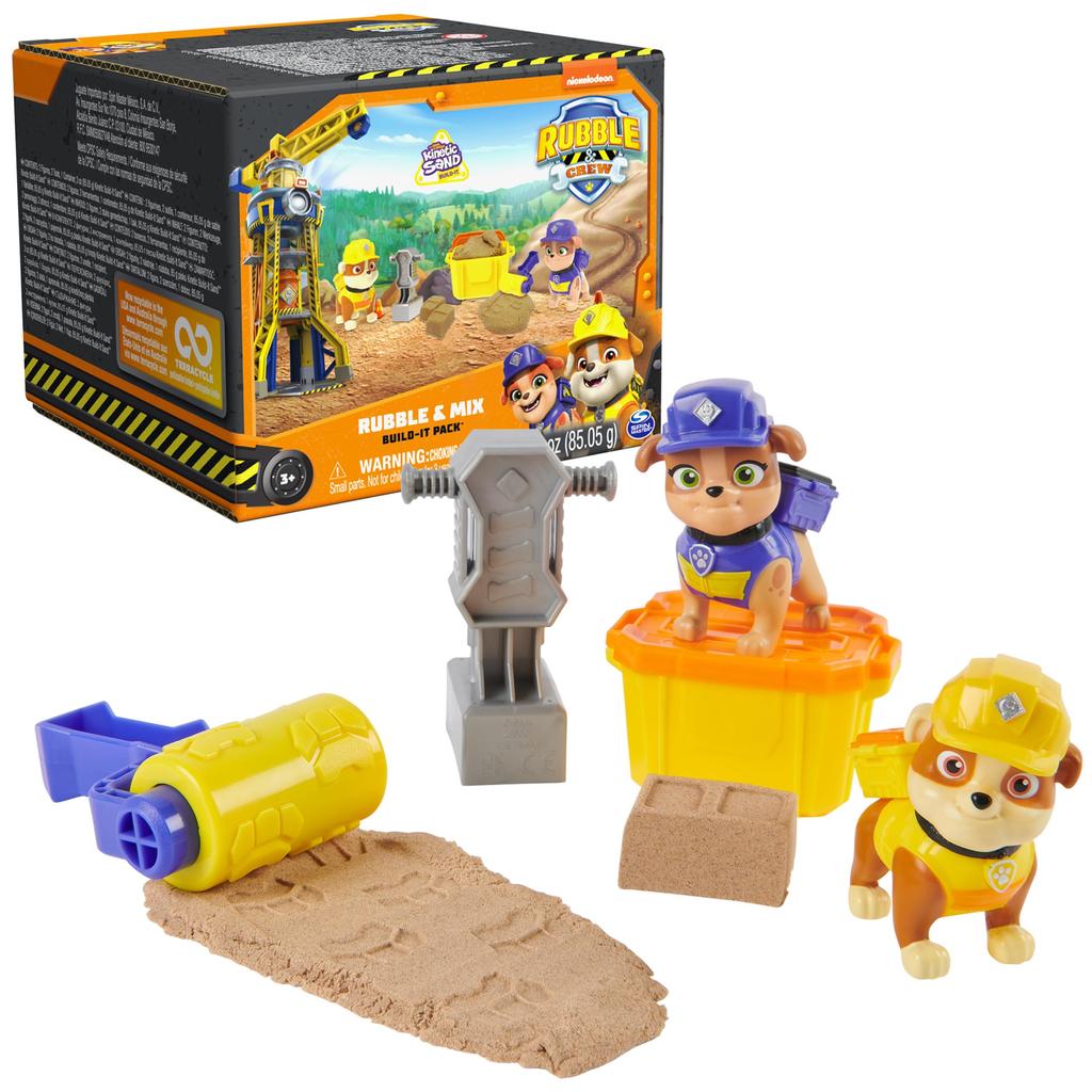 Rubble & Crew, Rubble and Mixed Action Figure Set, Kinetic Build-It Sand 3 oz and 2 Handheld Building Toys, Toys for Kids Ages 3 and Up