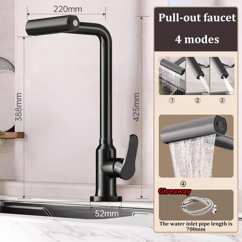 

Высококачественный кухонный смеситель из нержавеющей стали с выдвижным изливом для раковины, бытовой, для кухонной раковины, горячей и холодной воды, вращающийся чёрный