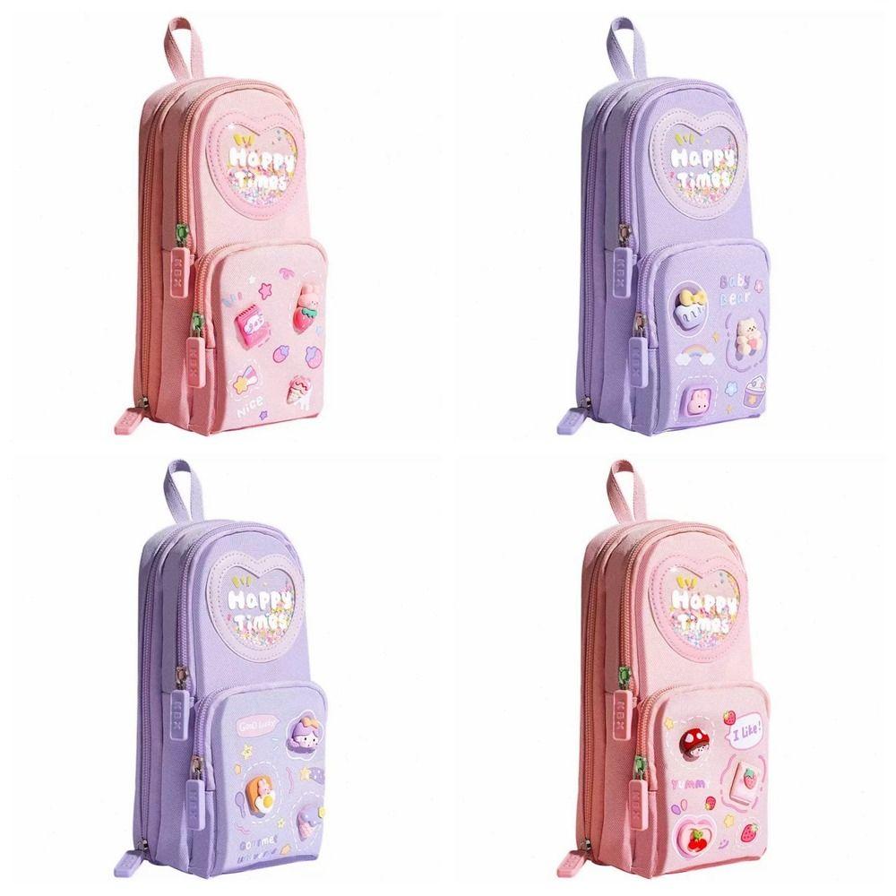 6 Pockets 3 Layers Pencil Case Cute Organizer Storage Bag Backpack Shape Cartoon Pen Box  Girls