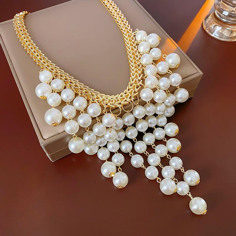 Female Personality Letter Pearl Tassel Necklace