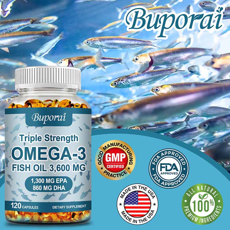 Omega 3 Fish Oil Capsules, Containing 3600 Mg, Are Rich In DHA and EPA, Beneficial for Cardiovascular Health and Immunity.