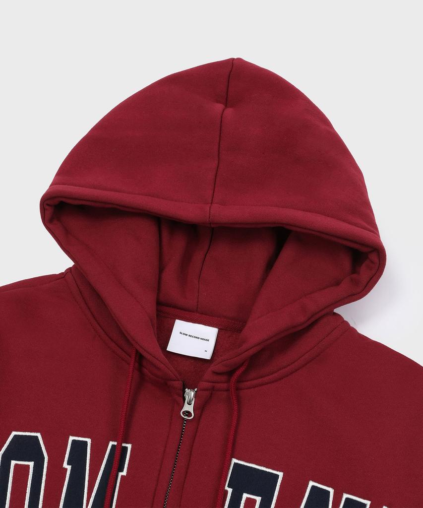 Slow Record House Moment Zip-Up Hoodie_Burgundy