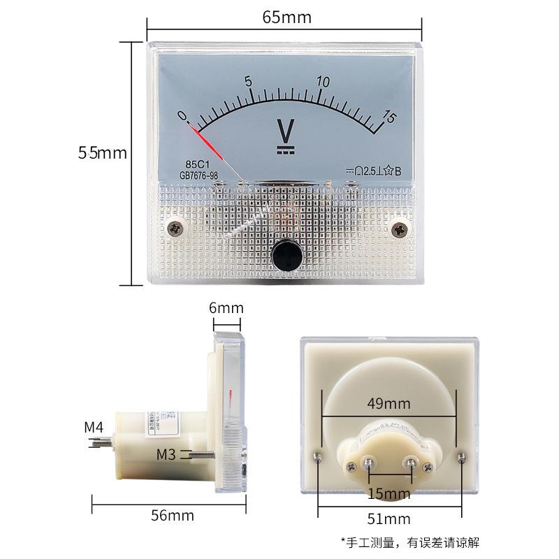 85C1-V Panel DC Voltage Volt Analog Gauge Meter Voltmeter 5V-1000V Voltage Meter