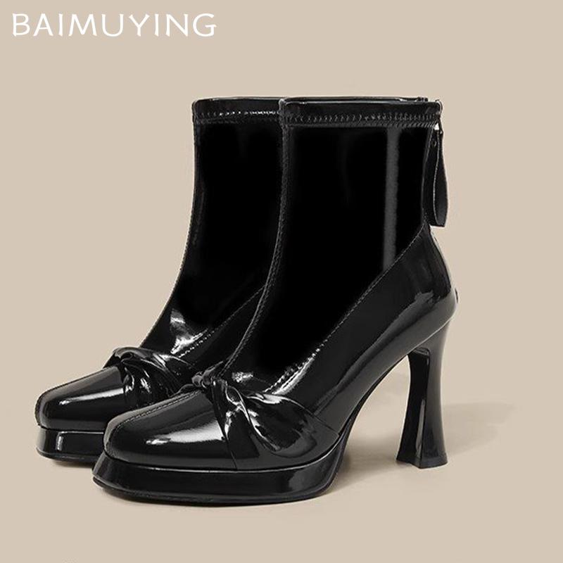 High Heels Women Ankle Boots Leather Square Toe Sexy Fashion Shoes 2025 Trend Winter Designer Pumps Goth Winter Botas De Mujer