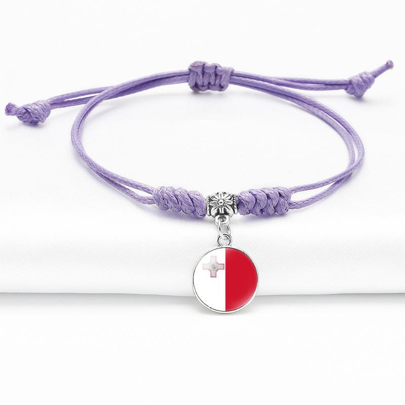 Purple Stylish Unisex Charm Bracelet With European Country Flags Length Adjustable
