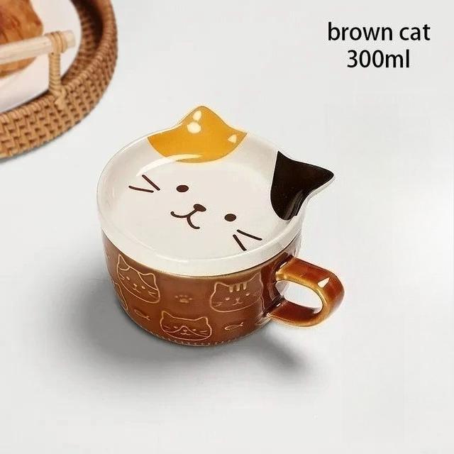 

Cartoon Cat Coffee Mug With Animal Cat Pattern Lid Small Dish Cute Breakfast Cup Creative Coffee Cup Milk Cup Gift 301-400ml