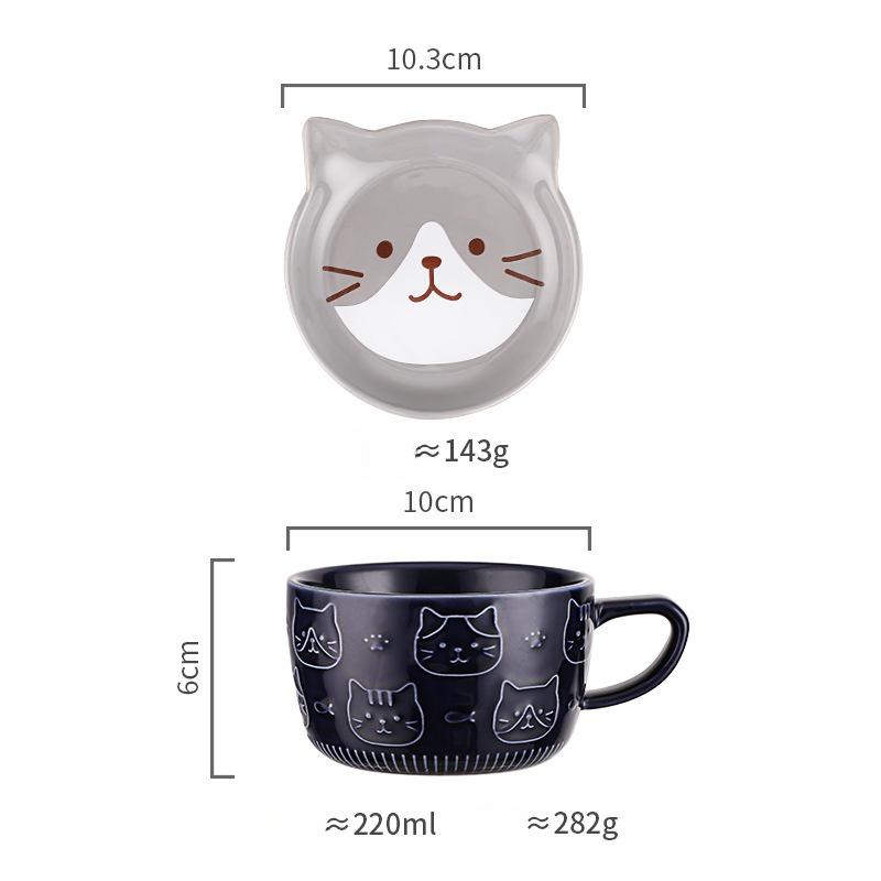 300ml Cute Ceramic Cat Coffee Mug with Lid,Kawaii Coffee Mugs or Tea Cups for Cat Lovers,Funny Novelty Cat Breakfast Mugs for Gift