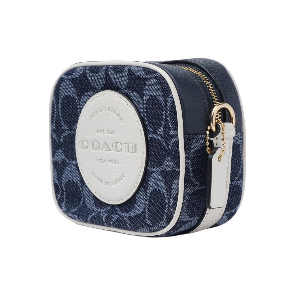 New COACH Dempsey Jacquard Fabric With Leather Camera Bag Shoulder Bag Crossbody Bag Small Size Women's Denim Blue C4583-IMDEI