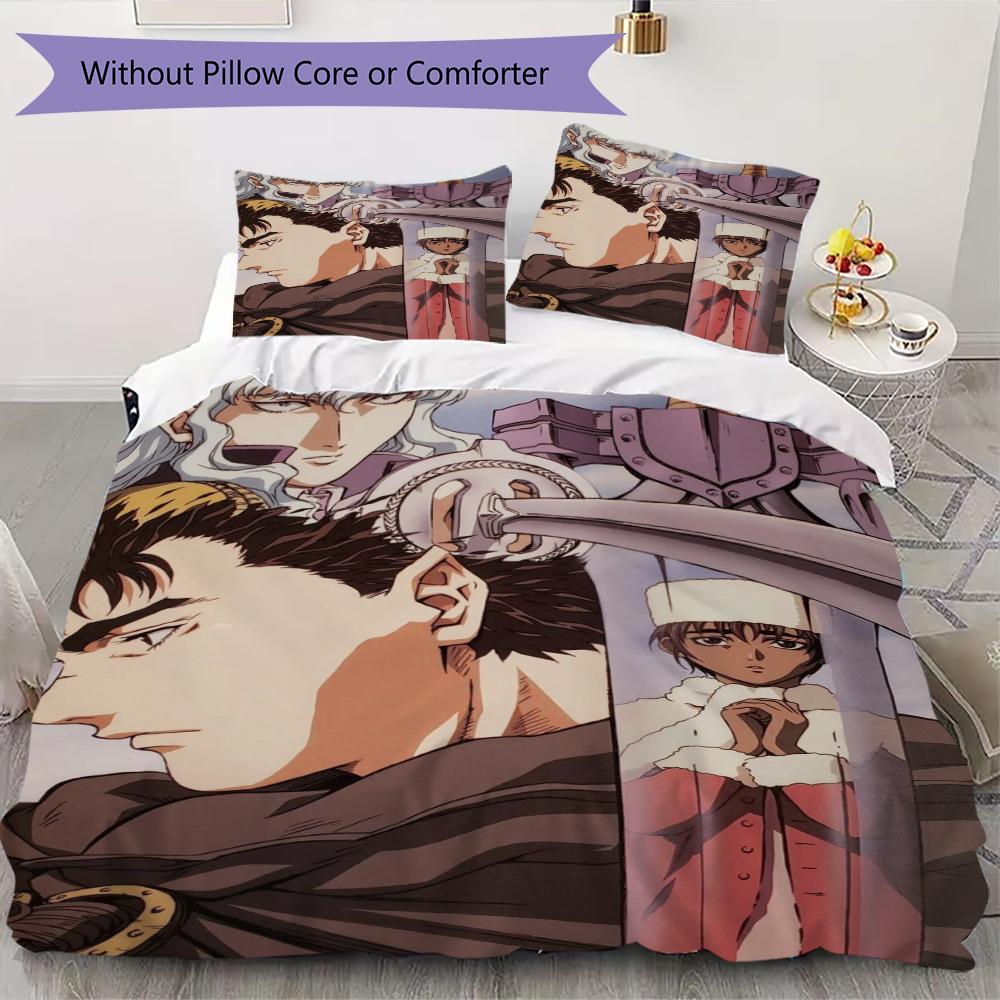 Berserk Pattern Bedding,Quilt Set Quilt Cover Pillowcase Home Birthday Gift(1 * Duvet Cover + 2 * Pillowcase, Without Core)_lx