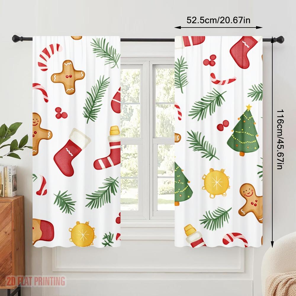 2pcs,2D Plane Printing Popular Curtain Panels Christmas Cookie Tree Stocking Garland (2) Versatile 100% Polyester (without Rod)