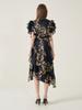 Kaie Art Graphic Satin Silk Asymmetrical Flare Dress
