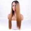 MISSQUEEN Peruci sintetice din față cu dantelă Ombre Brown Color Natural Wave Perucă de păr lungă și liberă pentru femei negre rezistente la căldură