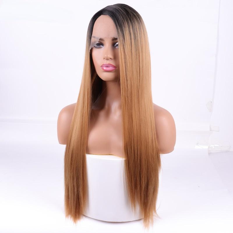 MISSQUEEN Peruci sintetice din față cu dantelă Ombre Brown Color Natural Wave Perucă de păr lungă și liberă pentru femei negre rezistente la căldură