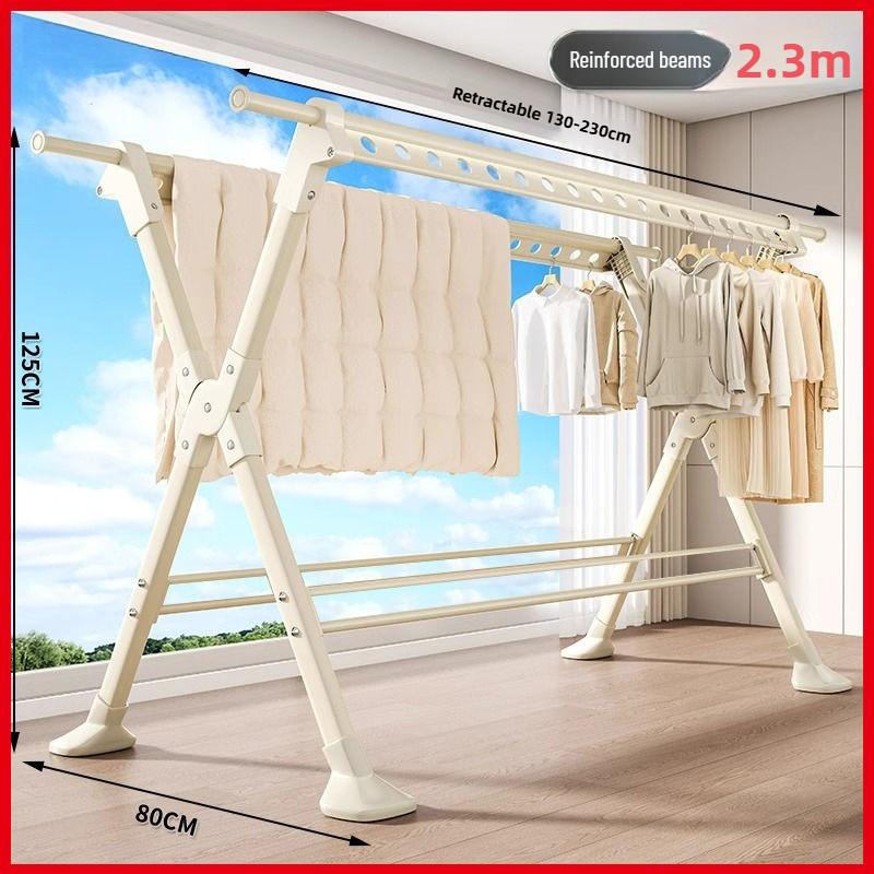 Thickened Aluminum Waterproof Clothes Drying Rod Balcony Retractable Clothes Hanger Household Floor-standing Clothes Drying Rack