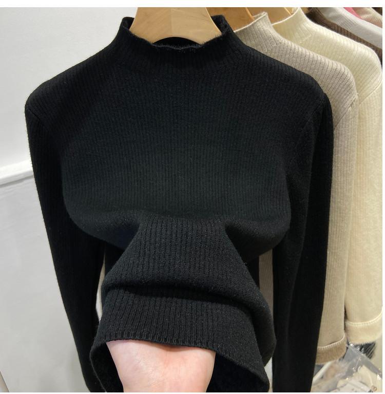 Women's Fleece-Lined and Thickened Half-High Neck Base Layer Sweater for Winter Inner Wear with Integrated Fleece Fabric